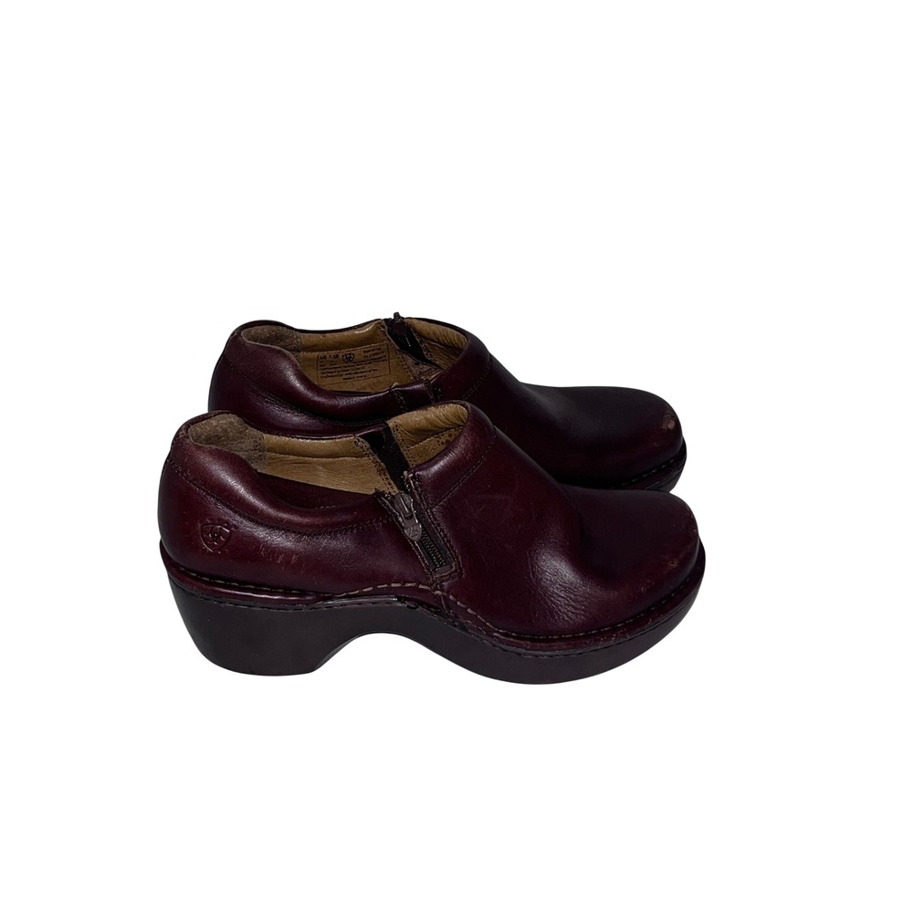 Ariat Clogs Women 7.5 Brown Leather Side Zip Platform Comfort Shoes